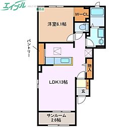ピアーニ2 1LDKの間取図画像