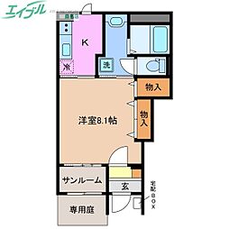 ベルクレイン 1Kの間取図画像