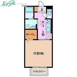 ムーンライト 1Kの間取図画像