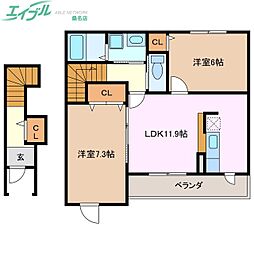 マウンテンローレルS 2LDKの間取図画像