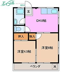 グリーンハイツ 2DKの間取図画像