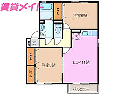 シェルクレール四番館 2LDKの間取図画像
