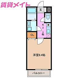 ヴィラオークス 1Kの間取図画像
