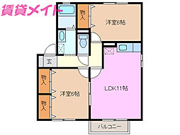 ソレイユB 2LDKの間取図画像