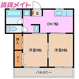 ヤマトハイツ 2DKの間取図画像