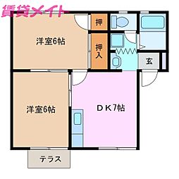 タウニィグリーンメイト2 2DKの間取図画像