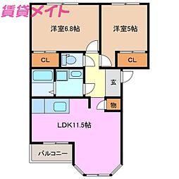 アヴニールツーク 2LDKの間取図画像
