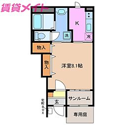 ベルクレイン 1Kの間取図画像