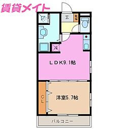 カーザ北勢 1DKの間取図画像