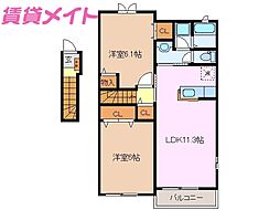 レイクサイドヴィラ・K 2LDKの間取図画像