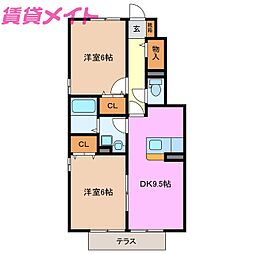 ステラビレッジB 2DKの間取図画像