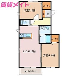 ナディア長折南A棟 2LDKの間取図画像