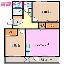 三晃マンション第1 2LDKの間取図画像