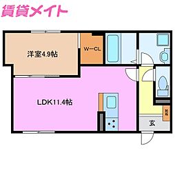 伝馬ルーチェII 1LDKの間取図画像