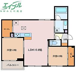 D-chambre新矢田 1階2LDKの間取り