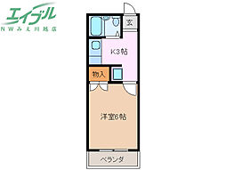 コーポパーシモン 1Kの間取図画像