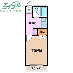 コーポパーシモン 1Kの間取図画像