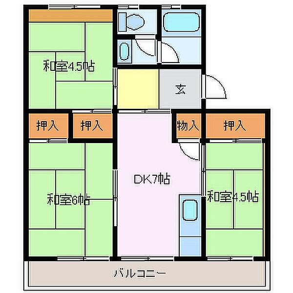 マル・アズール 202｜三重県四日市市日永西２丁目(賃貸マンション3DK・2階・62.02㎡)の写真 その2