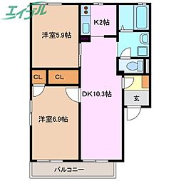 ミニオン・フラッツB 2LDKの間取図画像