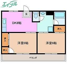 グリーンパーク一栄 2DKの間取図画像