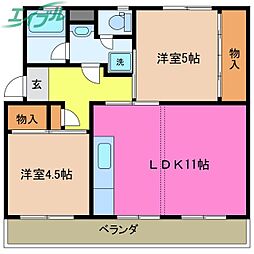 石原産業(株)社宅111棟 2LDKの間取図画像