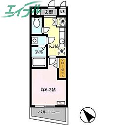 レジデンスハマダ 1Kの間取図画像