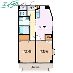 ロイヤルマンションHAMADA 2DKの間取図画像
