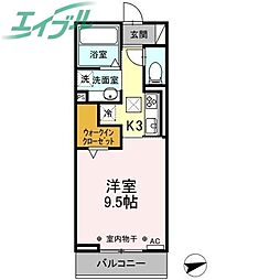 雅野7 1Kの間取図画像
