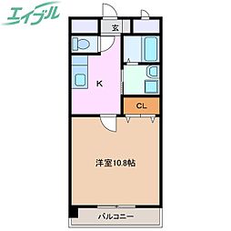 ランドマーク西町 1Kの間取図画像