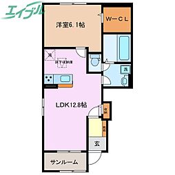 グランドゥール2 1LDKの間取図画像