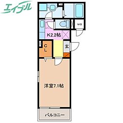ヒカルサ四日市西浜田 1Kの間取図画像