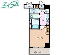 レジデンスハマダ 1Kの間取図画像