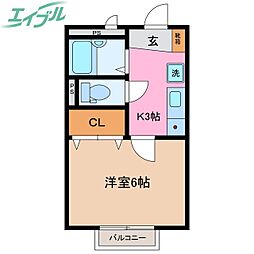 リッツ白梅A館3 1Kの間取図画像