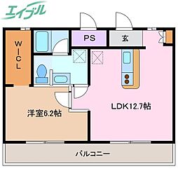 コム!四日市 1LDKの間取図画像