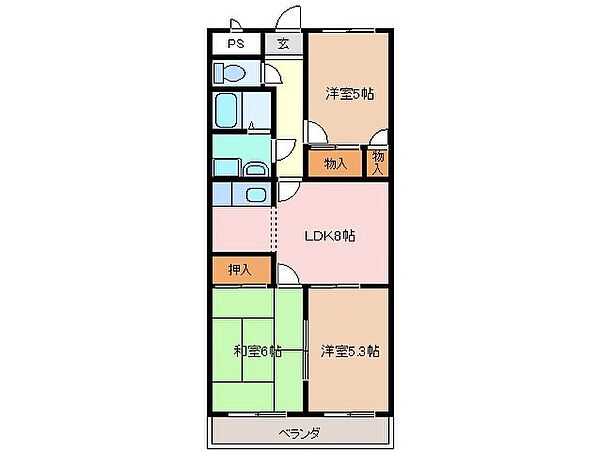 グランシャリオ　N 5C｜三重県四日市市松本３丁目(賃貸マンション3DK・5階・58.32㎡)の写真 その2