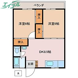 第二泰和マンション 2DKの間取図画像