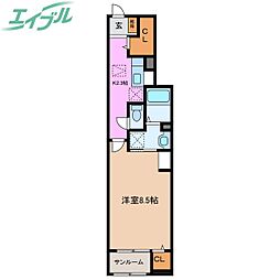 フィッツ・ロイ2 1Kの間取図画像