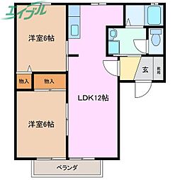 メゾンブリッジ 2LDKの間取図画像