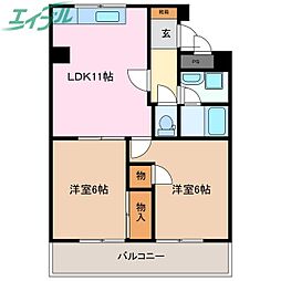 シャンボール西浦 2LDKの間取図画像