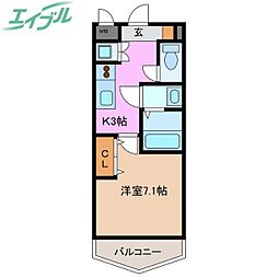 レジデンスハマダ 1Kの間取図画像
