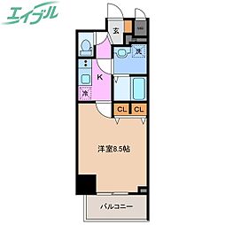 S-RESIDENCE四日市駅前couleur(クルール) 1Kの間取図画像