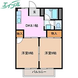 ラフォーレ新正B 2DKの間取図画像