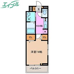 ヒカルサ四日市東阿倉川 1Kの間取図画像