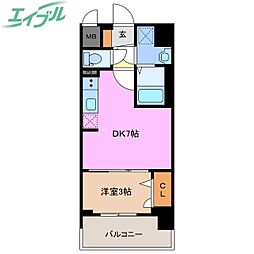 プレリス四日市ティエルナ 1DKの間取図画像