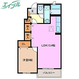 アンジュマリノA 1LDKの間取図画像