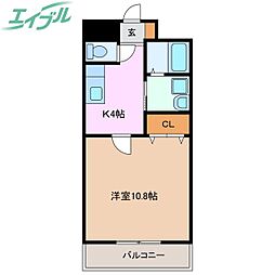 ランドマーク西町 1Kの間取図画像