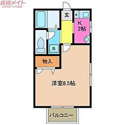 ハイツソートフルB 1Kの間取図画像