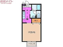 セジュールKAMAYA2000 1Kの間取図画像