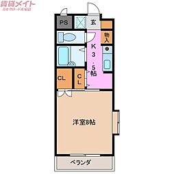 フジテック21 1Kの間取図画像