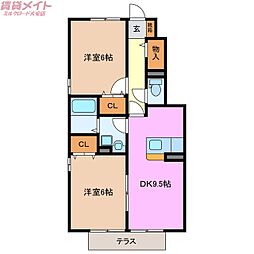 ステラビレッジB 2DKの間取図画像